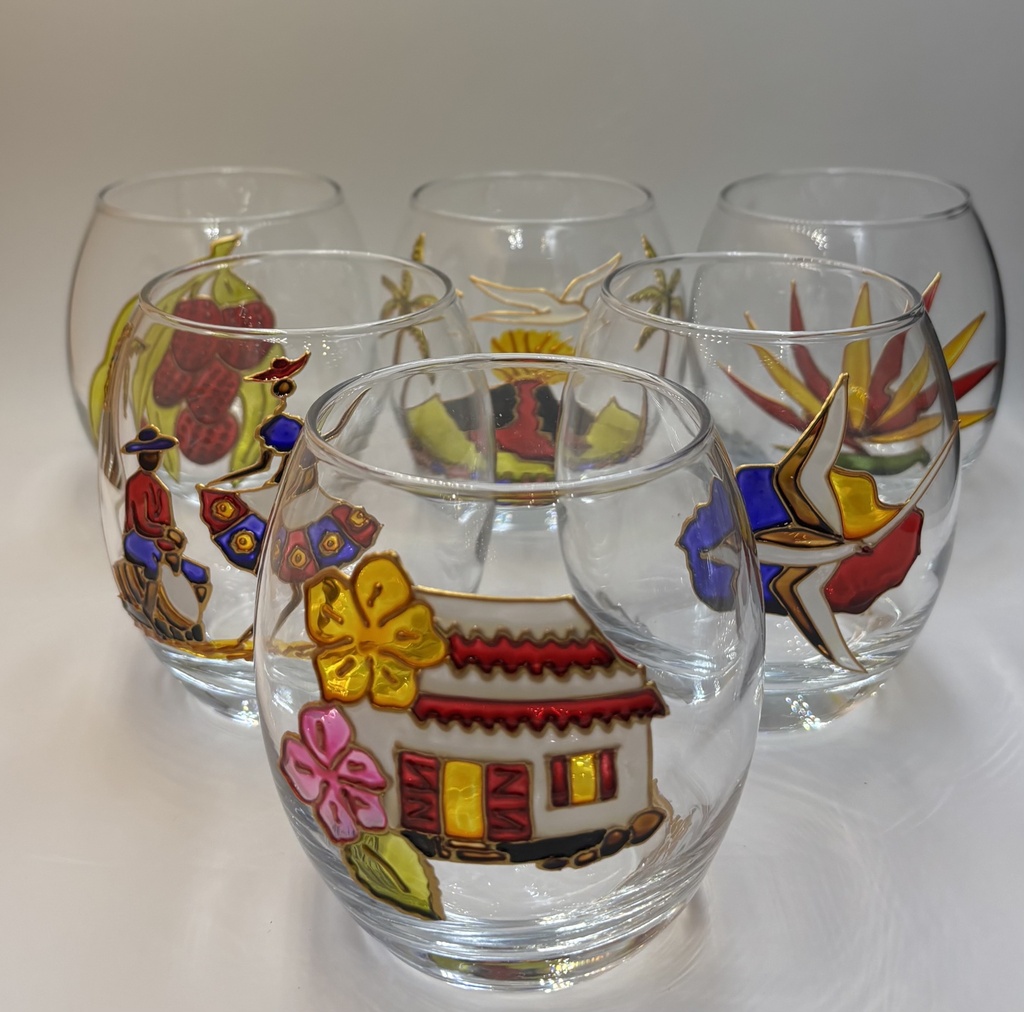Verre à punch bombé 32 cl - Série rouge et bleu (lot de 6)