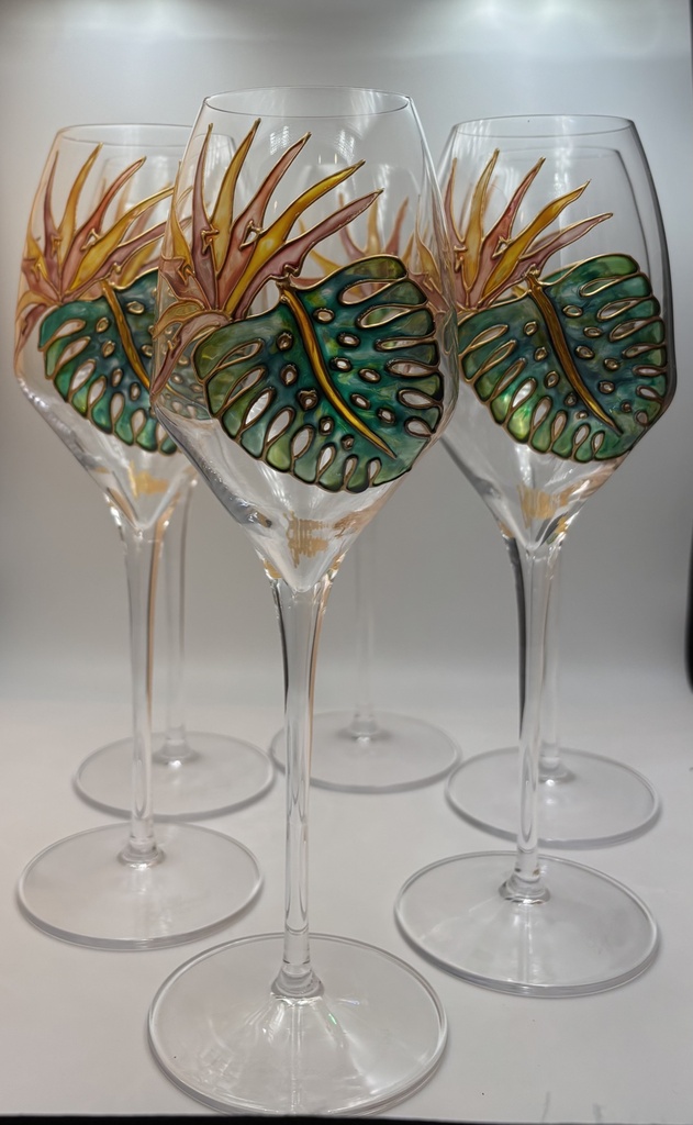 Lot de 6 verres à vin 45 cl - Végétal - Monstera / Oiseau du paradis