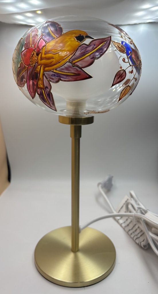 Lampe globe en verre peinte à la main — les trois oiseaux